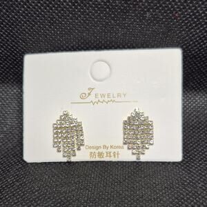 Crystal Chandelier Earrings Gold Fringe Rhinestone Tassel Elegant Bridal Wedding